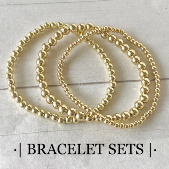 Gold Beaded Stacking Bracelet Sets