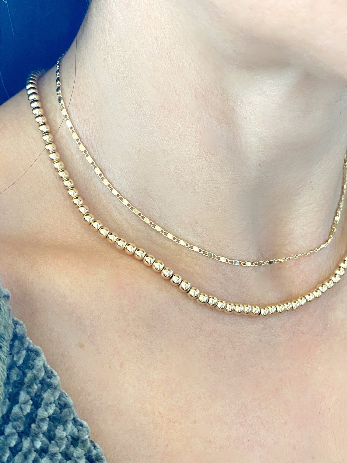 Gold Mirror Link Chain Necklace Gold Filled Necklace Flat Etsy