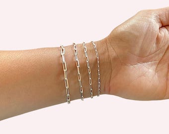 Silver Paperclip Bracelets, Minimalist Silver Bracelets for Women, Paper Clip Silver Chain Bracelets, Sterling Silver Jewelry Gifts for Her