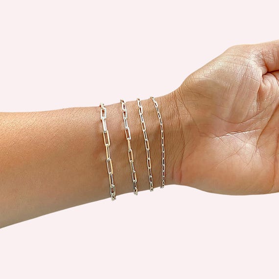 Paperclip Link Chain Bracelets: Solid 925 Sterling Silver, Minimalist Everyday Layering,  6”- 8” Lengths