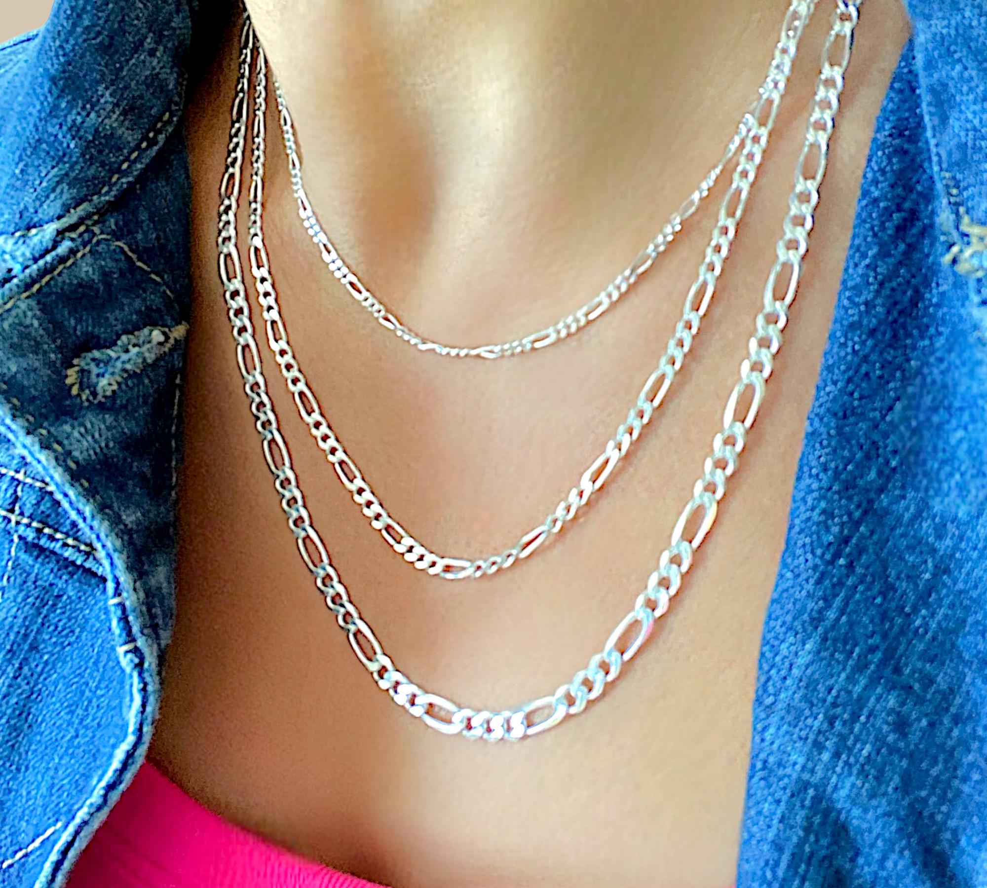 Silver figaro chain necklace deals