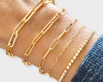 Paperclip Link Chain Bracelets, 14K Gold Filled Chain Bracelets, Minimal Stacking Bracelet, Mother’s Day Gift, Gold Jewelry Gifts Women, Men