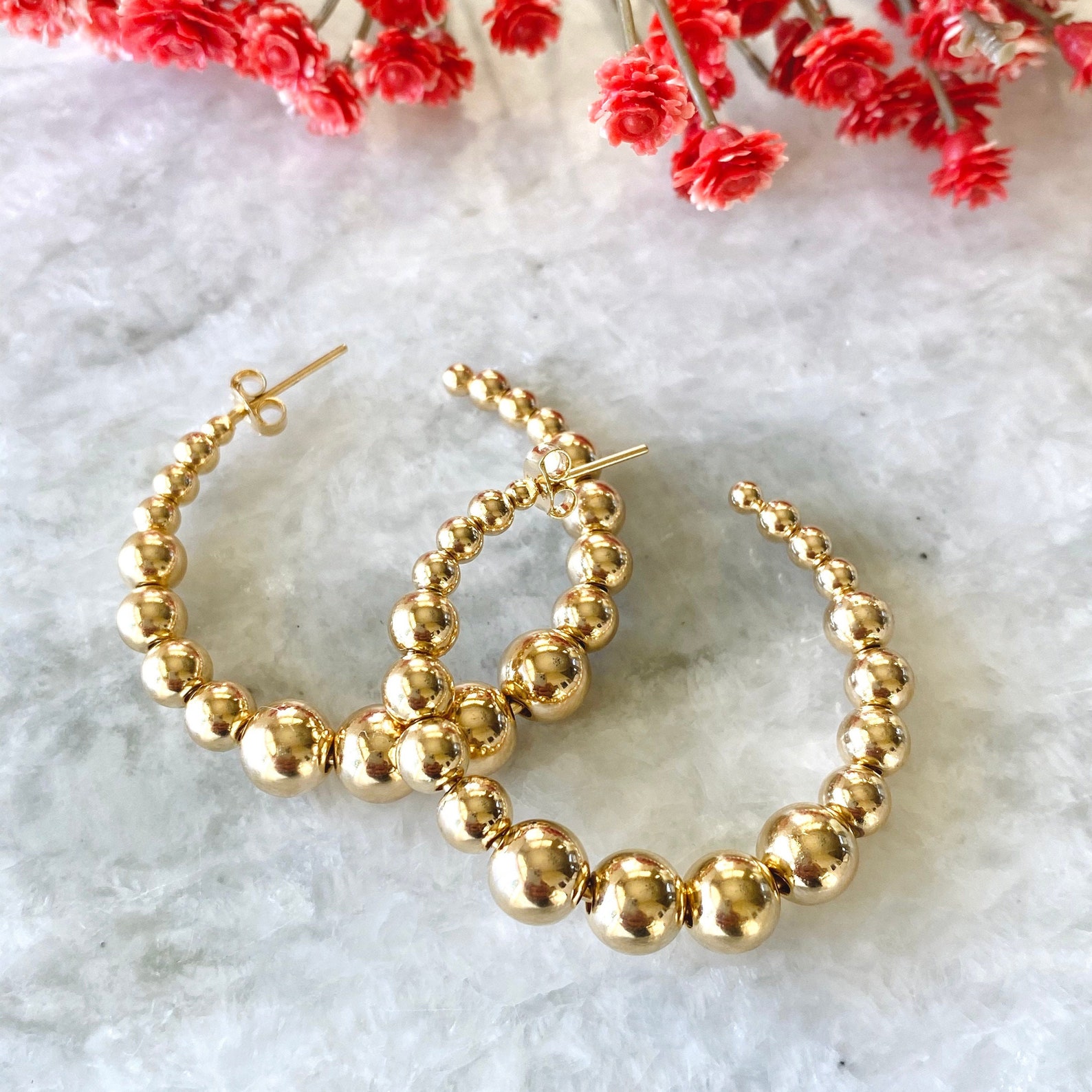 Gold Beaded Hoops Ball Hoop Earring Gold Ball Hoops Bead Etsy
