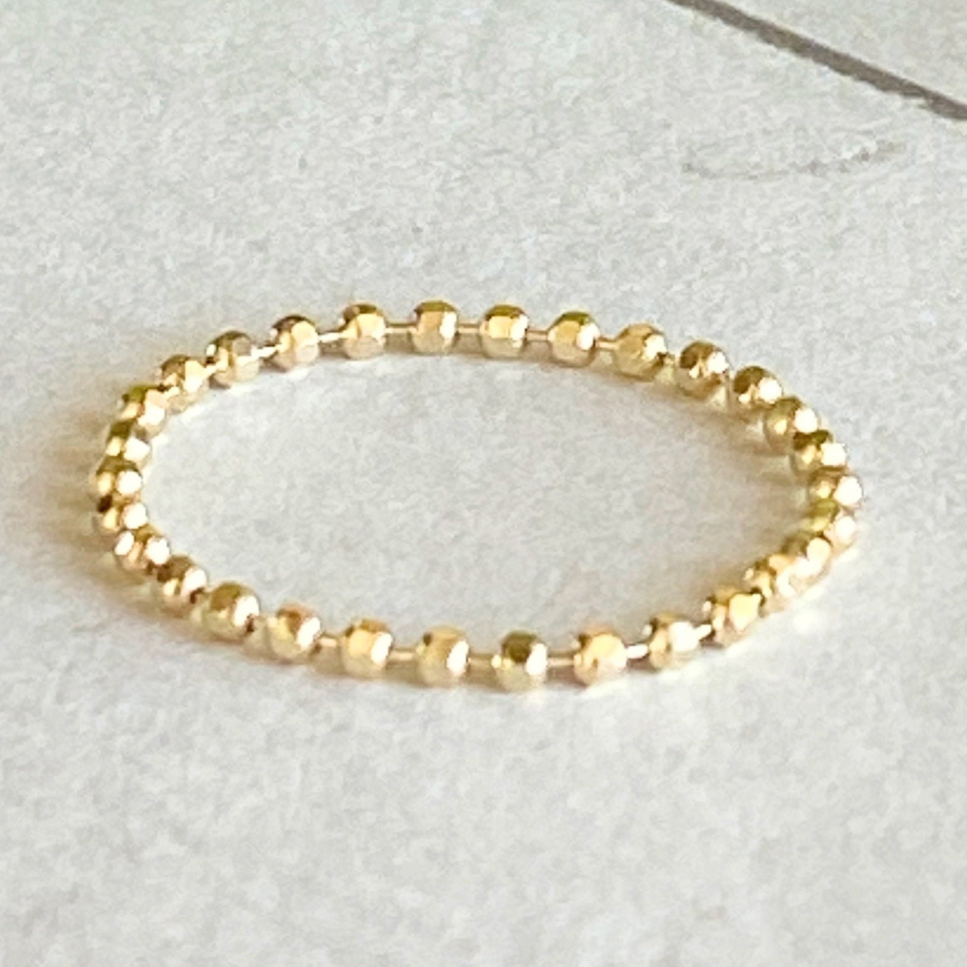 14K Gold Chain Ring Diamond Cut Ball Chain Ring 14K Solid Etsy