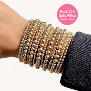 14K Gold Filled Beaded Bracelet Set or Single: Dainty Stacking Style