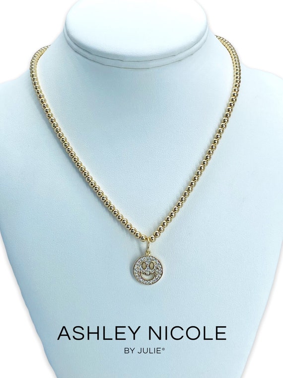 Smiley Face Necklace Gold Beaded Smiley 