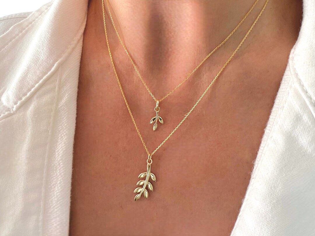 Gold Olive Branch Necklace, Dainty Leaf Necklace, Minimalist Gold