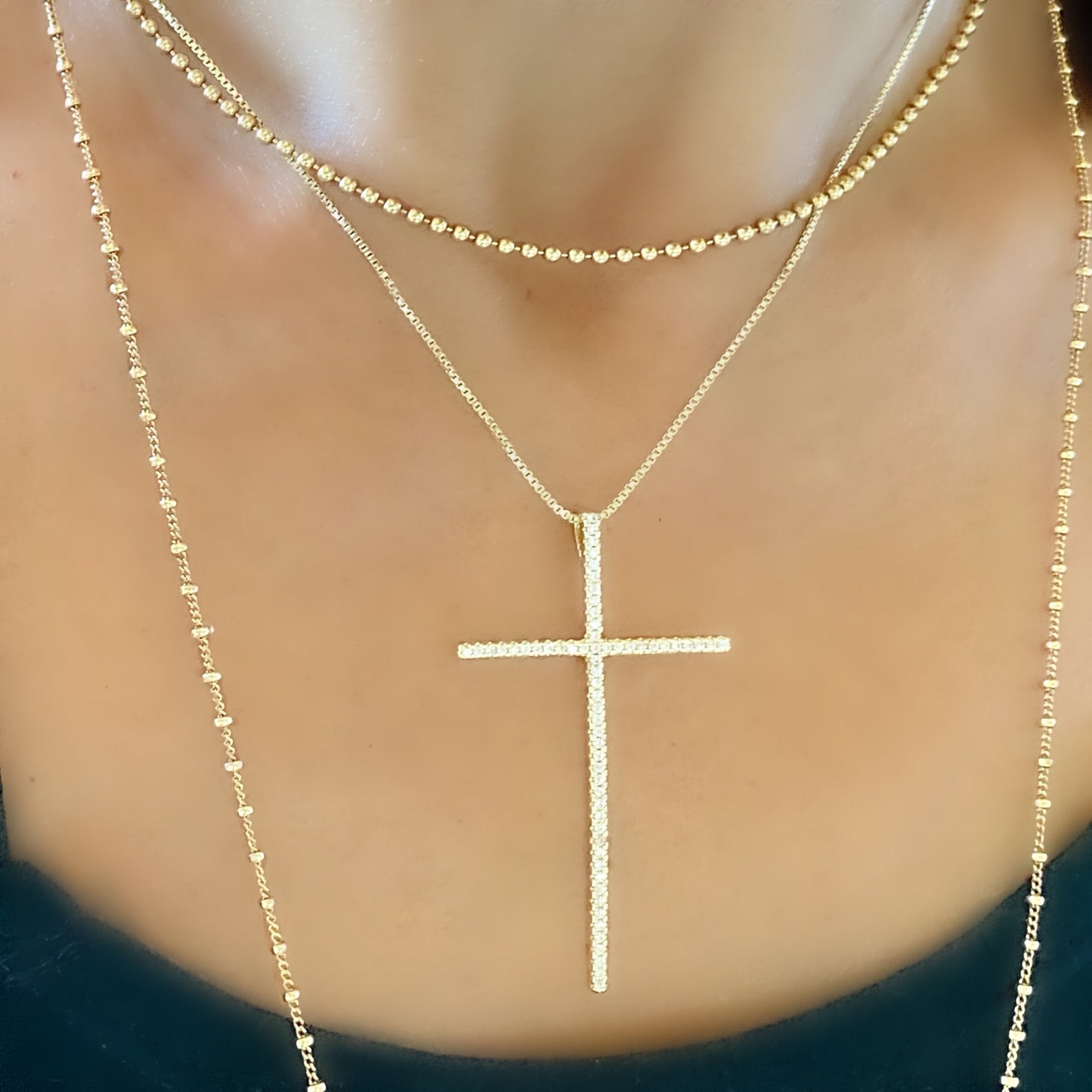 Large Cross Necklace Long Cross Necklace Simple Cross Etsy