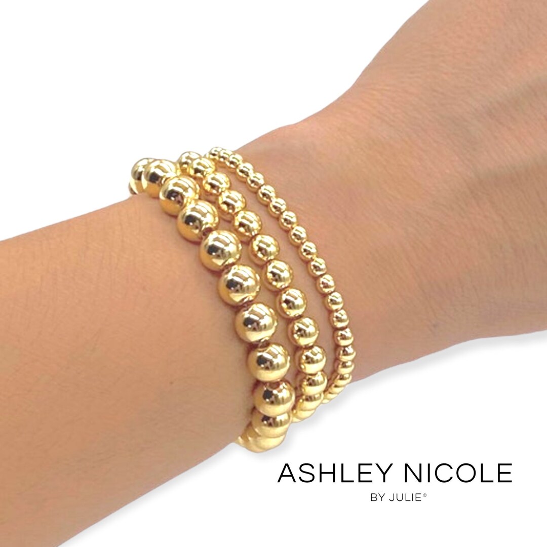 Gold Beaded Bracelet Set Women/men, Stacking Bracelet Set 4mm 6mm 8mm