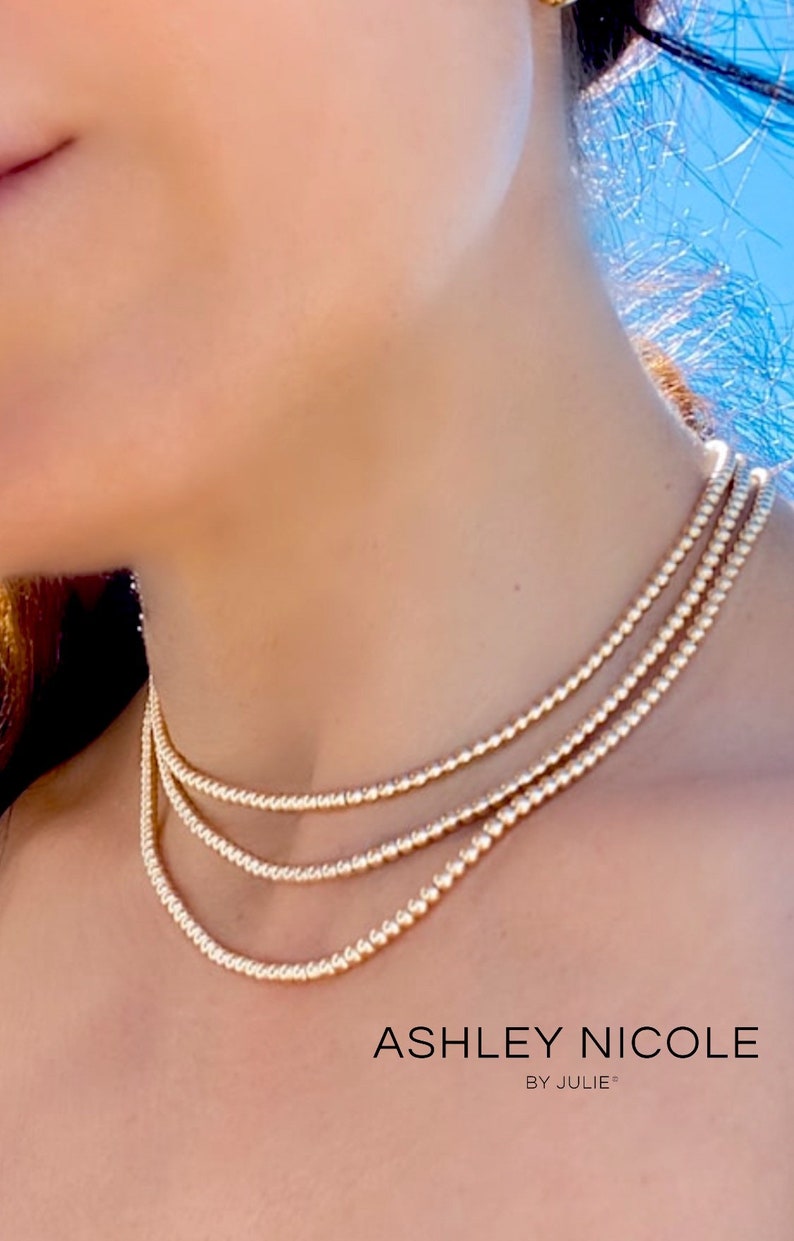 Gold Bead Necklace, Gold Beaded Necklace, Gold Ball Necklace, 3mm Bead Choker, Dainty Gold Necklace, Layering Necklace, Gold Beaded Choker image 6