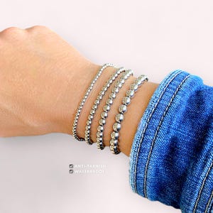 Stainless Steel Bead Bracelet, Beaded Bracelet Stack, Silver Steel Bracelet for Men and Women, Stackable 3 Bracelet Set, Silver Jewelry Gift