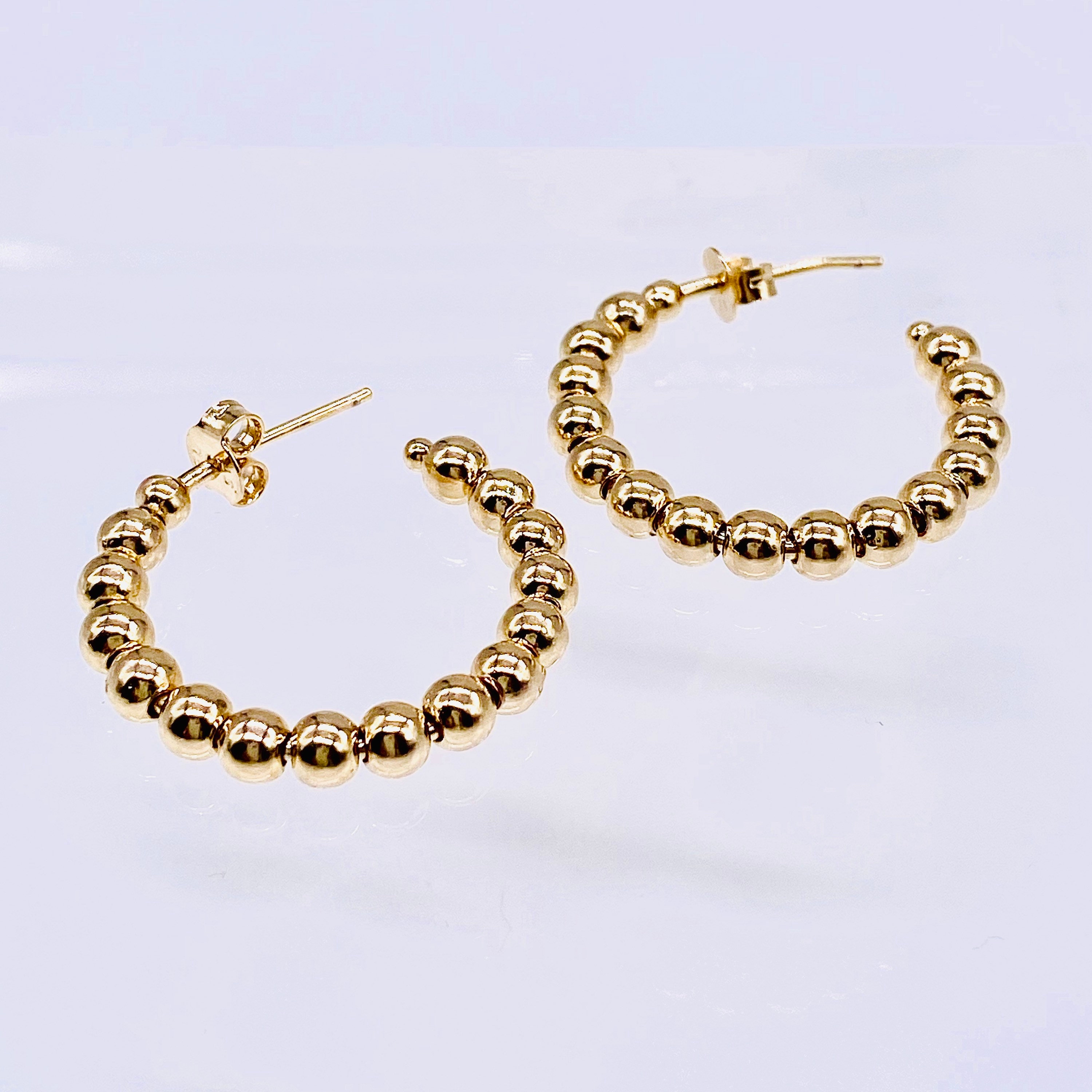 Gold Bead Hoops Gold Ball Hoops Dainty Bead Ball Hoops Bead Etsy