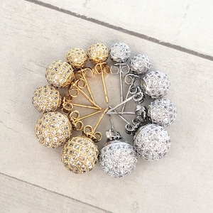 Pave CZ Diamond Ball Studs: Glitter Disco Ball Earrings (6mm 8mm 10mm)