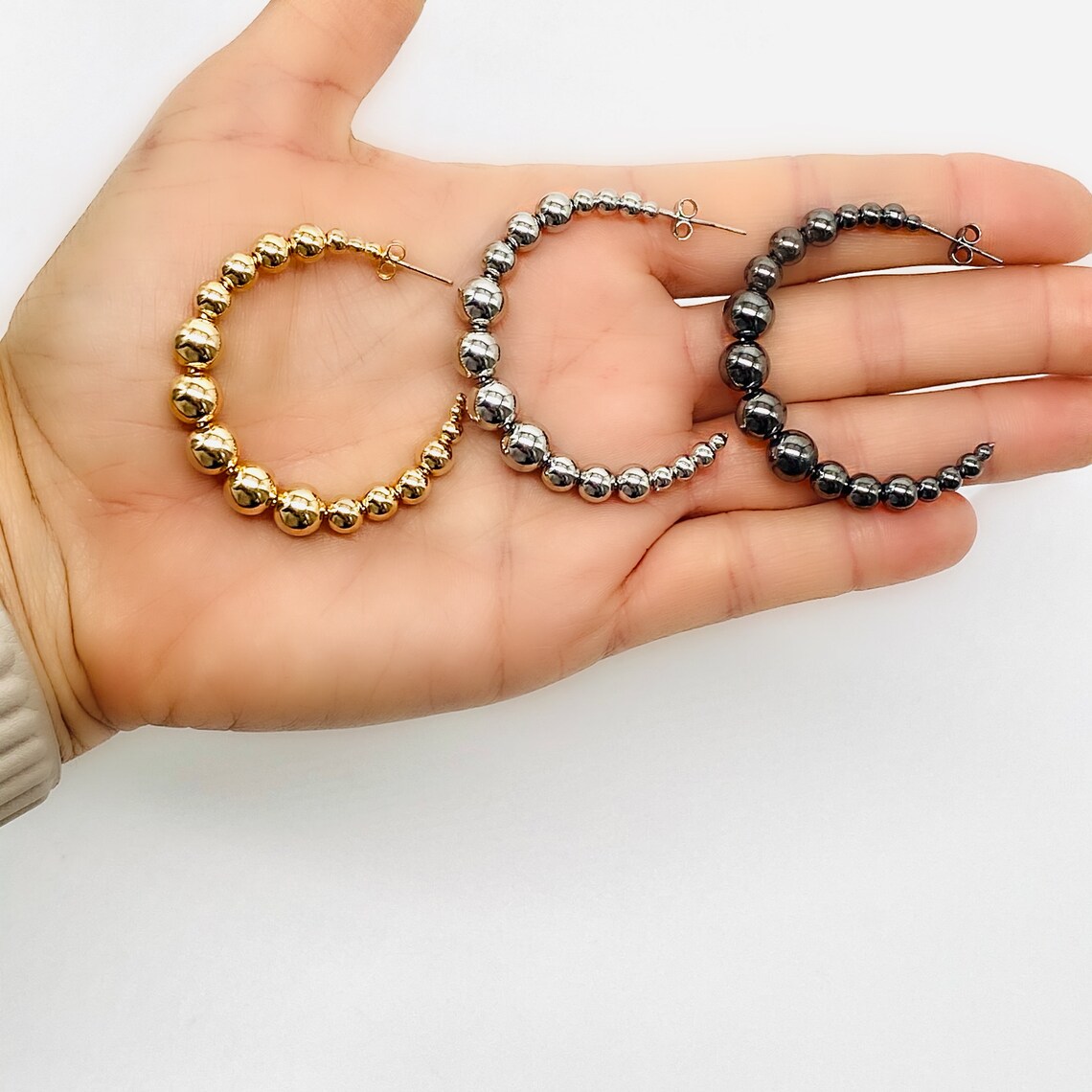 Beaded Hoop Earrings Ball Hoop Earrings Gold Filled Hoop Etsy