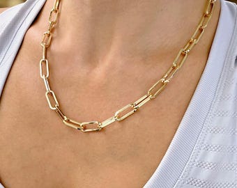 Chunky Gold Paperclip Chain Necklace, Bold Large Links, 18K Jewelry