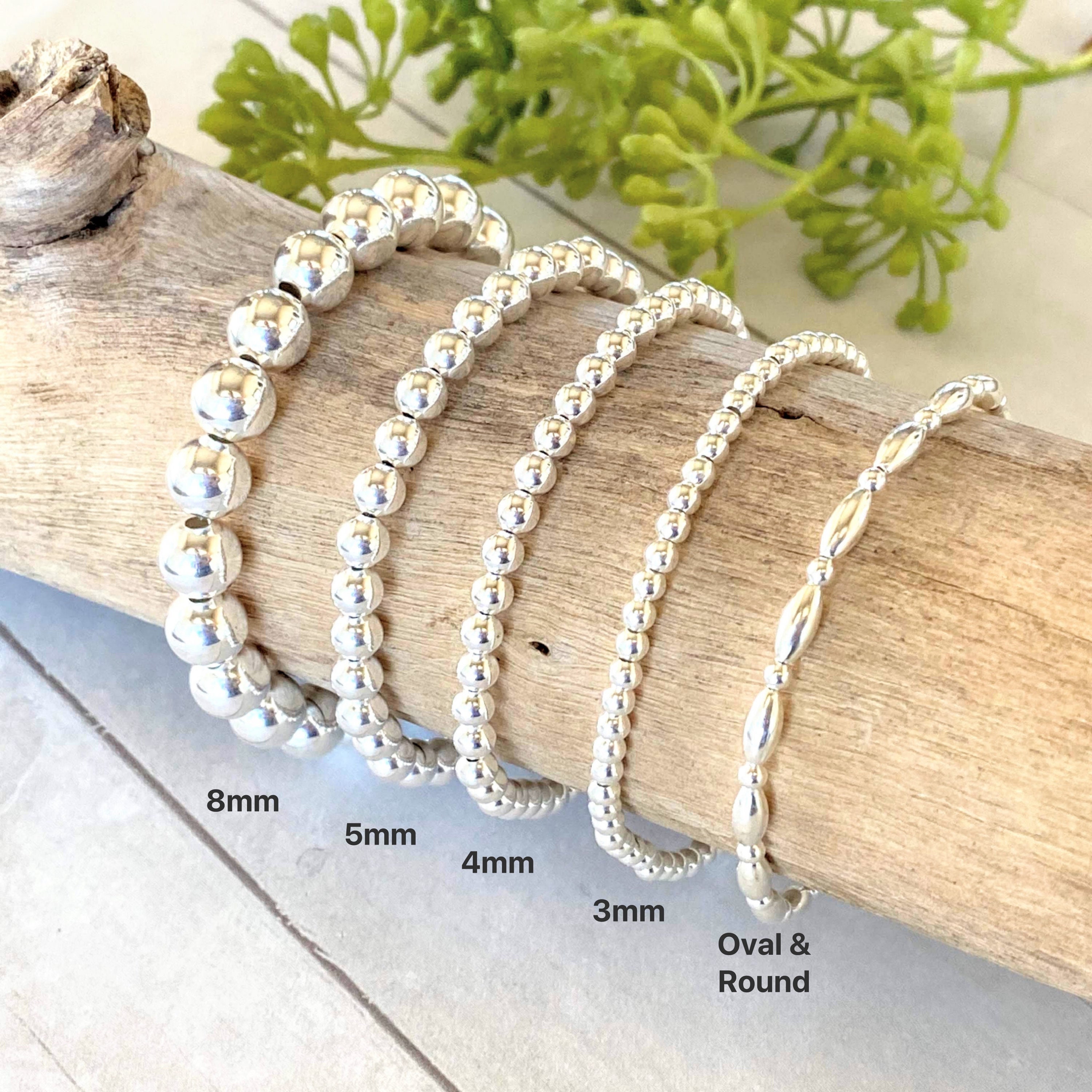 The Katie | Sterling Silver Bead Bracelet | Silver Bead Stretch Bracelet | 3mm 4mm 5mm 6mm 8mm Sterling Silver Bead Bracelet