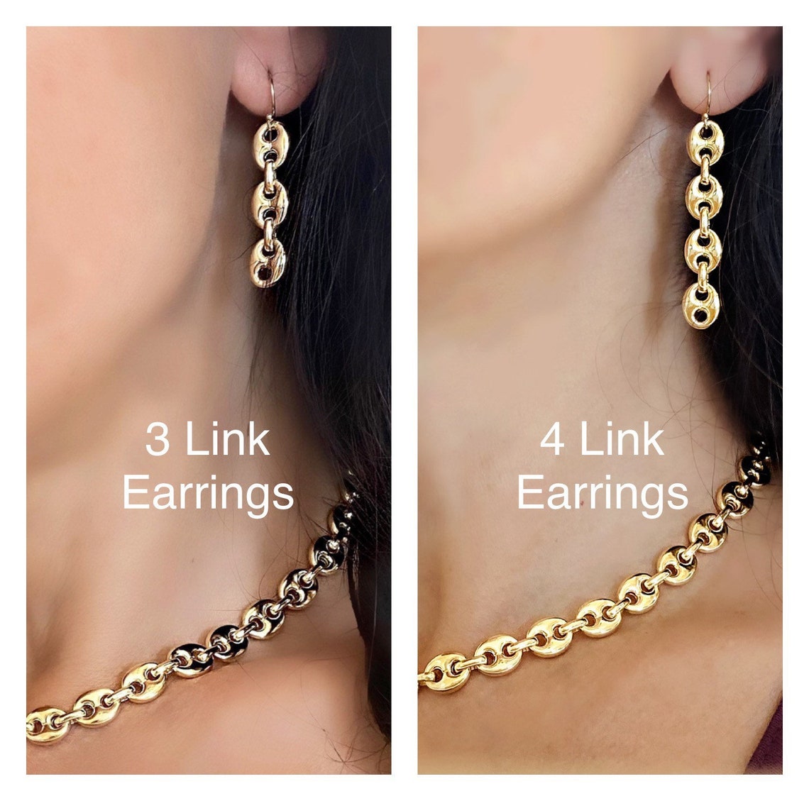 Puff Link Chain Earrings Puffed Link Dangle Earrings Mariner Etsy