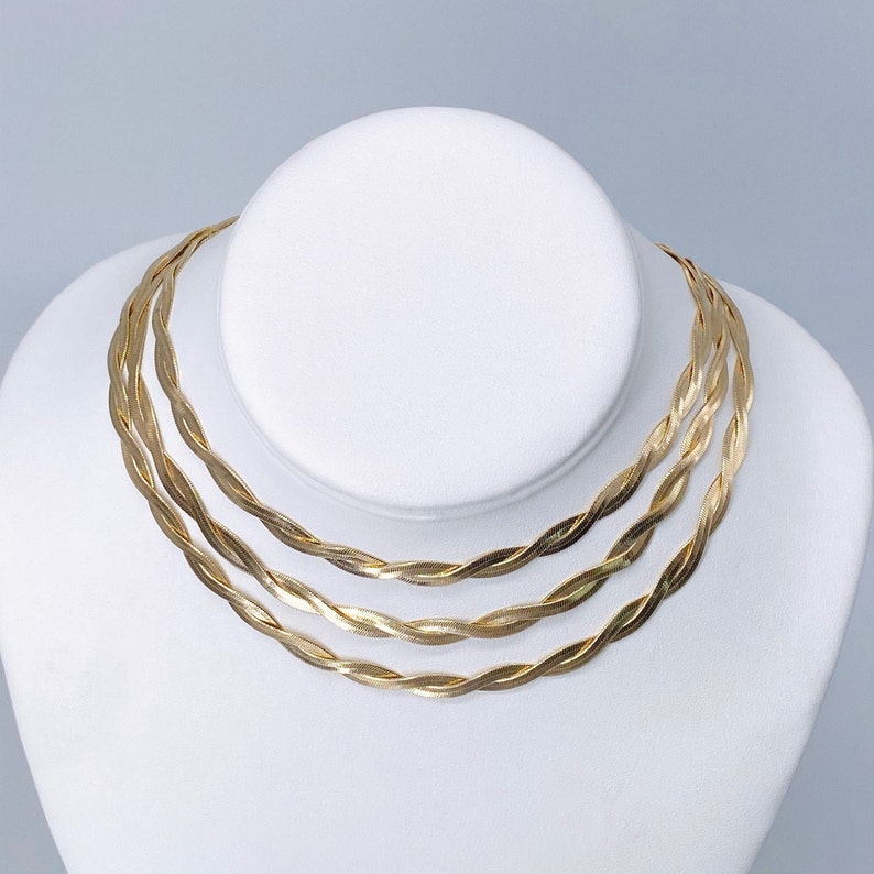 Herringbone Necklace Braided Gold Herringbone Choker Gold Etsy