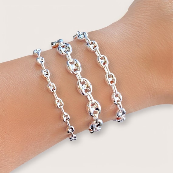 Puffed Mariner Link Bracelet: Handmade 925 Sterling Silver Chain