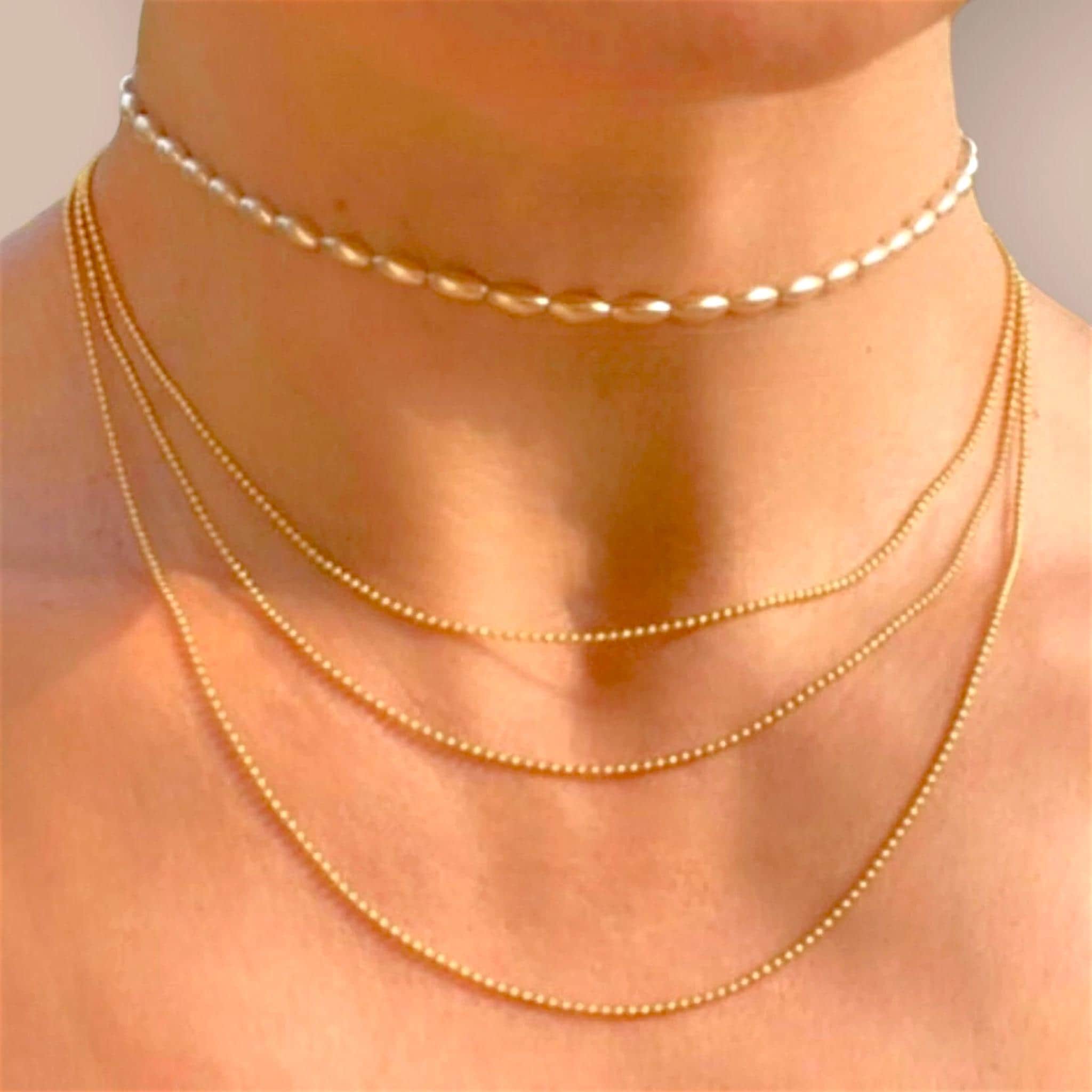 14K Gold Filled Beaded Ball Necklace: 1.2mm Dainty Bead Chain - Etsy