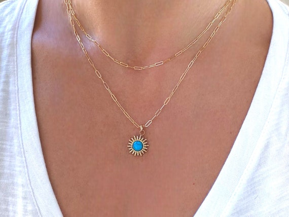 Turquoise Gold Stone Necklace