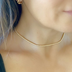 Gold Bead Necklace, Gold Beaded Necklace, Gold Ball Necklace, 3mm Bead Choker, Dainty Gold Necklace, Layering Necklace, Gold Beaded Choker image 4