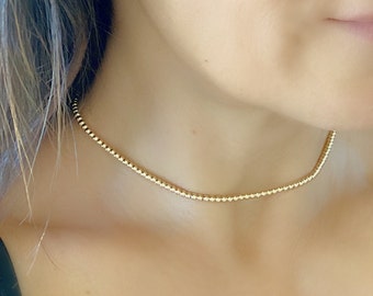 3mm Round Gold Beaded Necklace, Dainty Gold Ball Necklace,Minimalist Gold Bead Necklace, Gold Bead Choker Necklace, Jewelry Gifts for Her