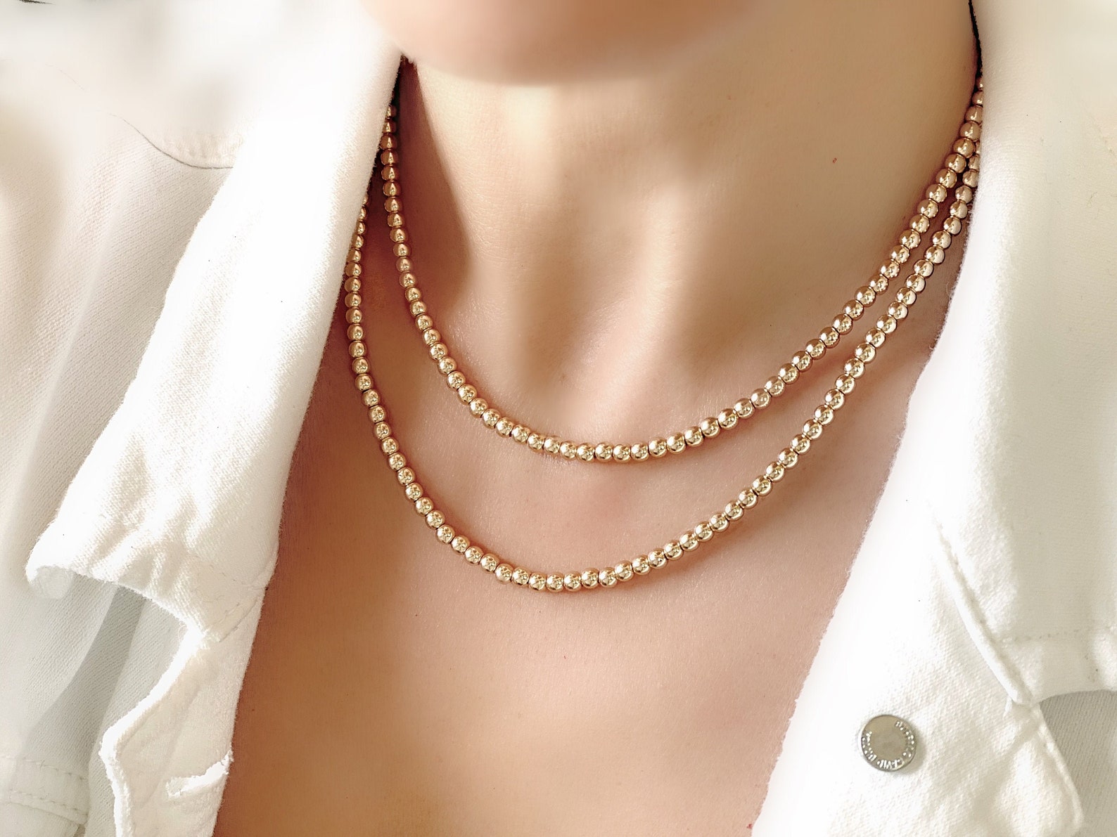 Gold Beaded Necklace Gold Ball Choker Gold Filled Necklace Etsy