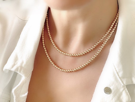 Gold Bead Necklace Beaded Gold Chain Necklace Small Gold - Etsy