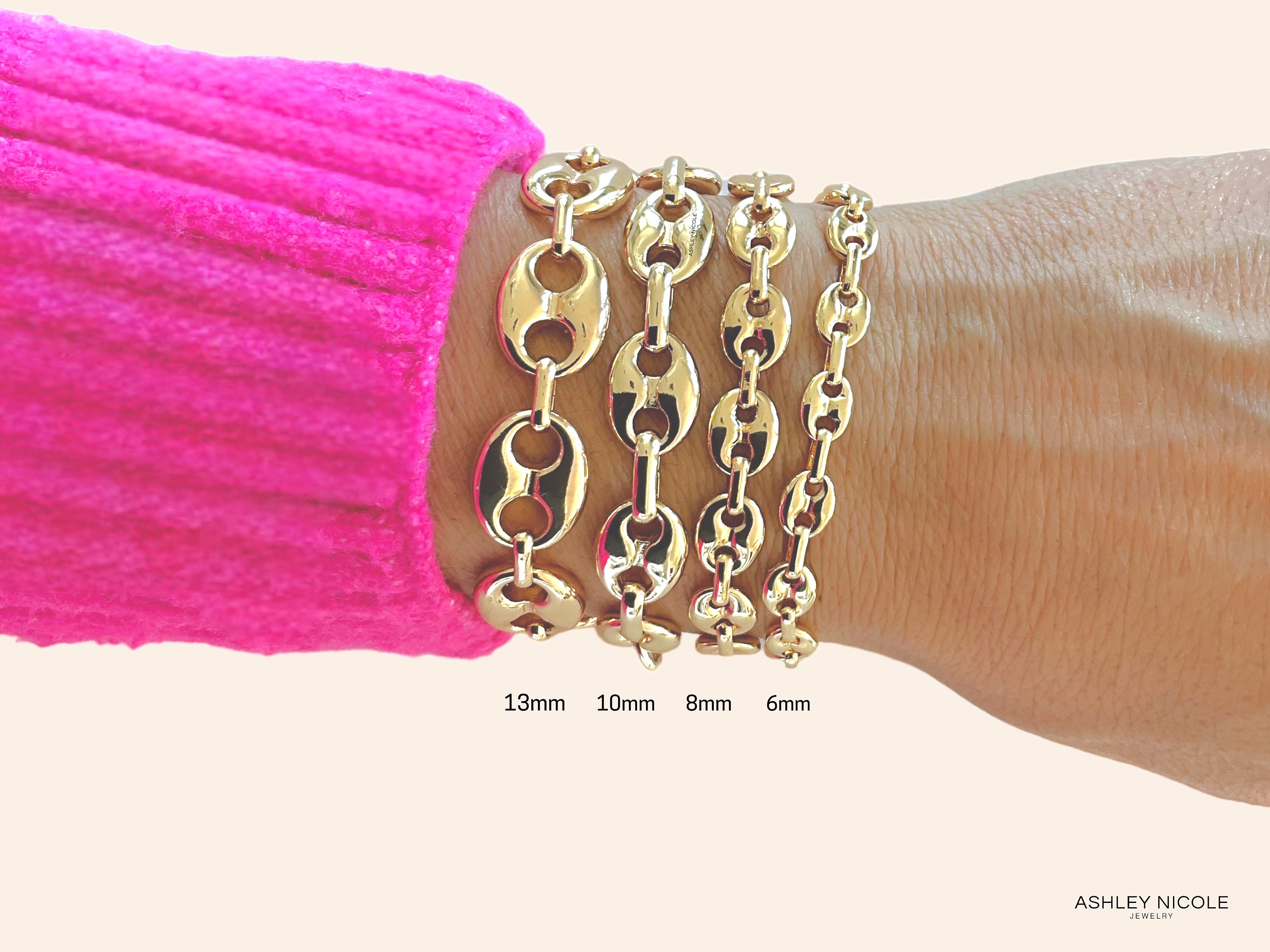Puffed Mariner Anchor Link Chain Bracelet 6mm, 8mm, 10mm 13mm