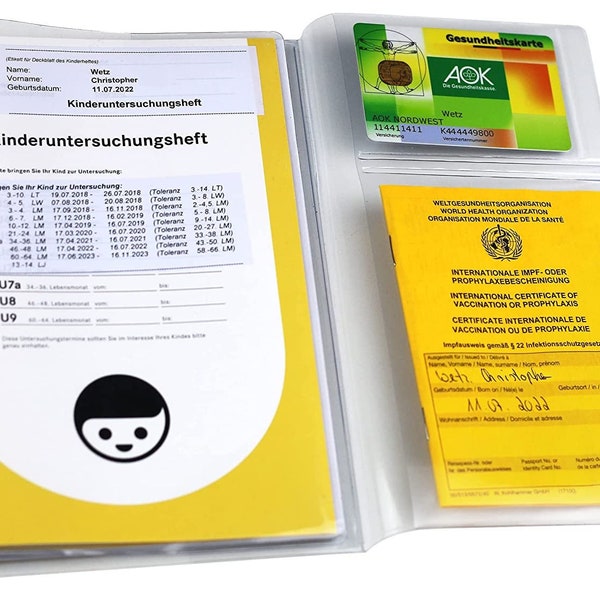 OLGS U-Heft Hülle transparent 3-teilig | Uhefthülle für den gelben Kinder Untersuchungsheft, Durchsichtige Schutzhülle mit Fach für Impfpass
