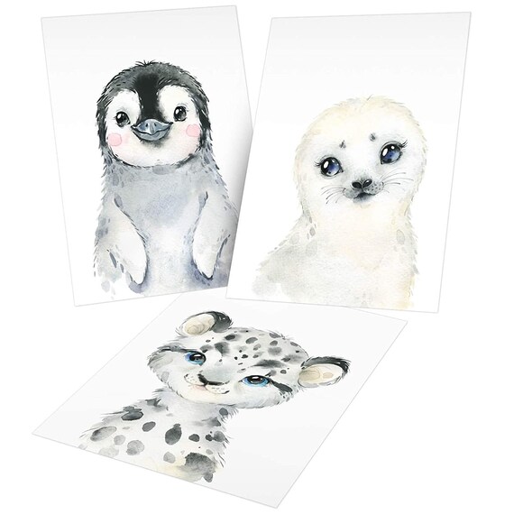Buy OLGS Kinderzimmer Poster Bilder 3er Set Deko Wandbilder Für Babyzimmer  Polartiere Junge Mädchen Baby Pinguin Seehund Schneeleopard Online in India  - Etsy