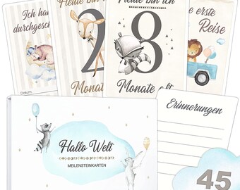 OLGS Baby Meilensteinkarten 45 Meilenstein Karten Set | Erinnerungskarten | Monatskarten, Schwangerschaft | Junge & Mädchen Milestone Cards