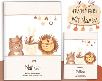 OLGS Personalisierte U-Heft & Impfpass Schutzhülle Set in Boho Cozy Design | Babygeschenk zur Geburt, Taufe, Babyparty | Made in Germany