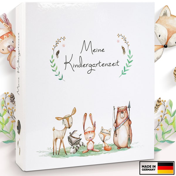 OLGS Kindergartenordner: Meine Kindergartenzeit Cute Boho Tierdesign, Kita Sammelmappe für Kinderkunst, Fotos & Zeugnisse - Geschenkidee