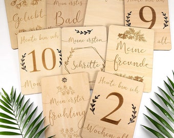 40 Holz Meilensteine + Stoffbeutel für Ihr Baby | DIN A6 Meilensteinkarten als Geschenkidee zur Geburt, Taufe, Babyparty, SET aus 20 Teilen