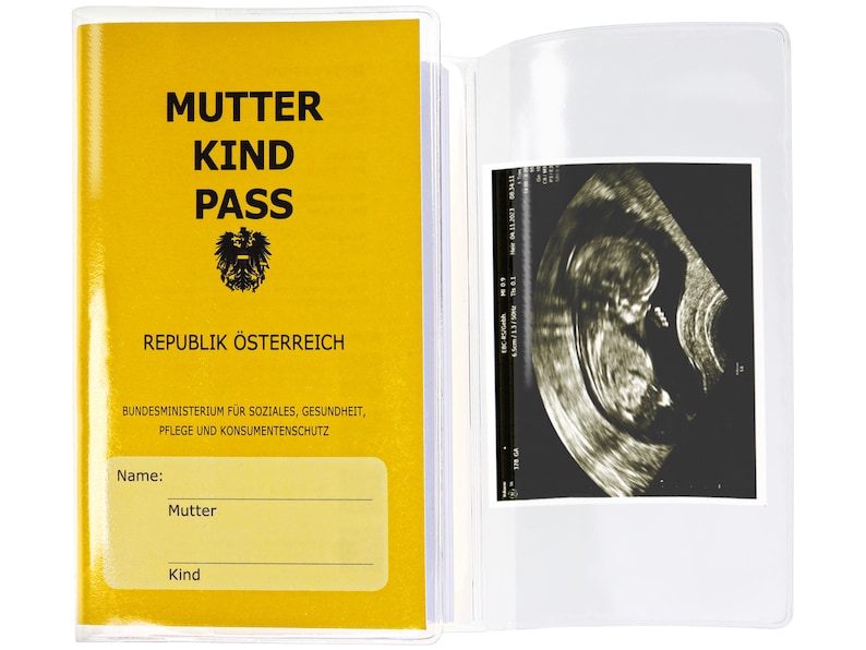 OLGS Mutter-Kind-Pass Hülle Österreich, Mutterkindpasshülle transparent, MuKi, MKP Kunststoff Hülle mit Extrafach, Blanko Bild 1