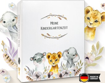 OLGS Ordner Meine Kindergartenzeit | Sammelordner, Kindergartenordner Erinnerungsordner für Kita-Kinder Boho Safari Wildnis Freunde