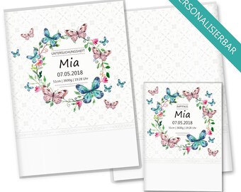 OLGS U-Heft Hülle und Impfpasshülle Set | Untersuchungsheft Hülle Blumenkranz | Schutzhülle mit Namen Personalisierbar Geburt Junge, Mädchen