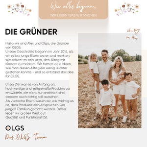 Hier sind wir, Olga und Alex, mit unseren vier tollen Jungs. Wir sind die Herzen und Seelen hinter OLGS und unseren liebevoll gestalteten Baby- und Kinderprodukten.