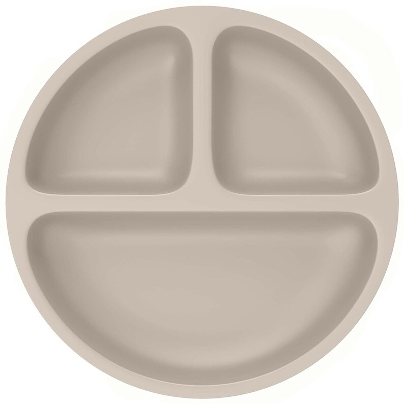 OLGS Silikon Teller für Babys und Kinder Babygeschirr, Rutschfest, BPA-frei, Wasserdicht, Abwaschbar & leicht zu reinigen Silikonteller Greige