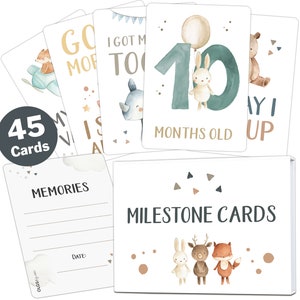 OLGS 45 Baby milestone cards Lino for boys and girls milestone cards set + gift box beautiful gift idea for birthday, christening babyshower