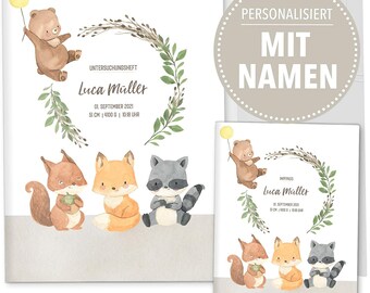 OLGS U-Heft & Impfpasshüllen Set | Cute Forest hochwertige Untersuchungsheft, Impfpass Hüllen Babygeschenk Geburt personalisierbar mit Namen