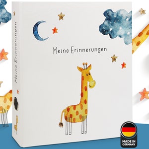 OLGS Meine Erinnerungen Sammelordner für Kinder - ein Erinnerungsordner Kindergartenzeit | Kita Ordner mit Giraffe & Sternenhimmel Design