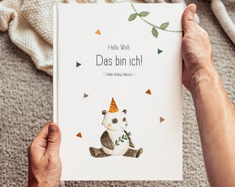 OLGS Babyalbum Lino - Das bin ich! Babytagebuch Junge/ Mädchen | Erinnerungsbuch Baby mit Golddruck | 66 Seiten + GRATIS Meilenstein Sticker