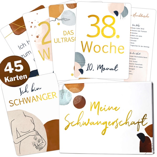 OLGS Schwangerschaft Meilensteinkarten Modernes Lineart Gold | 45 Karten-Set | Ich bin schwanger, Meilenstein Karten für werdende Mütter