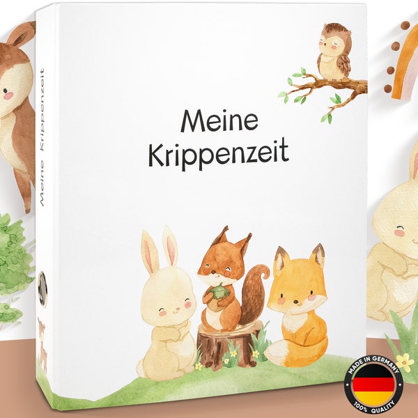 OLGS Meine Krippenzeit Sammelordner: Hochwertiger Erinnerungsordner für Kinderkunst, Fotos & Projekte - Fuchs, Eichhörnchen Eule Waldfreunde