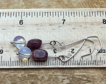 sterling silver tourmaline and moonstone dangly earrings semi precious stones natural jewellery, gemstone jewellery, long dangles