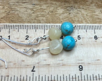 sterling silver Honey Jade and Turquoise dangly earrings, semi precious stones, natural jewellery, gemstone jewellery, long dangles