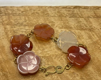 Carnelian flower bracelet hand made copper links